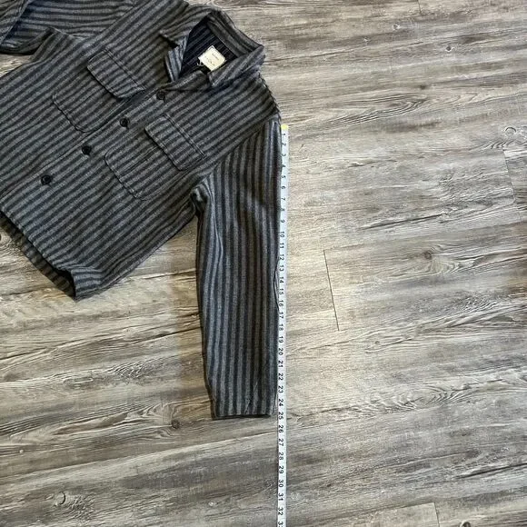Billy Reid Wool Blend Overshirt Jacket Gray Stripe Size L Button Front Shacket - Picture 8 of 10